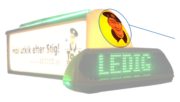 Pointguard's iToplight D-200 taxibord heeft een verlichte zone aan de voorkant waar u uw bedrijfslogo kunt benadrukken.