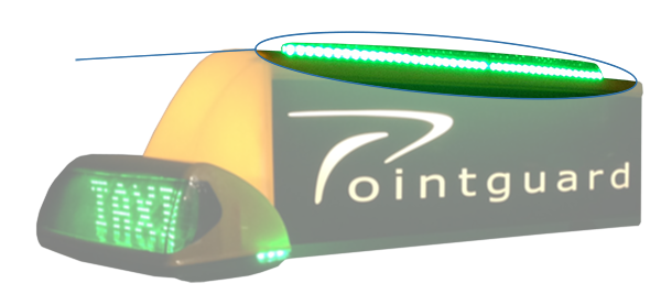 Aan de bovenkant van Pointguard's iToplight D-200 taxiverlichting zit een extra statuszone die de klanten laat zien of uw taxi vrij is of niet.