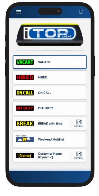 Bedien uw iToplight taxibord vanaf Pointguard's app voor iOS en Android